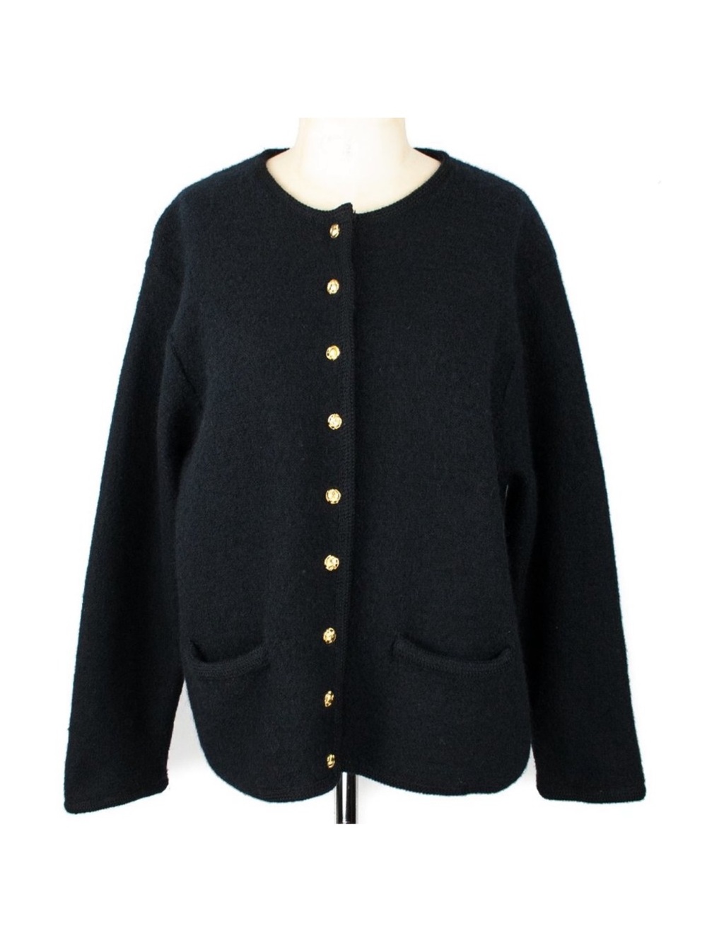Karen Scott | Black Wool Gold Button Cardigan | XL